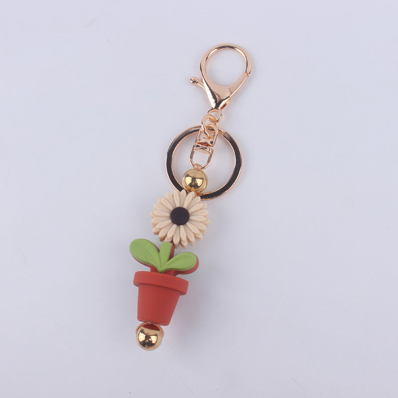 Wholesale Cartoon Daisy Flower Silicone Bead Keychain